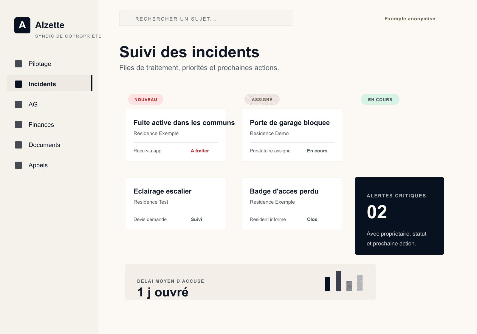 Capture anonymisée du suivi des incidents opérateur Alzette