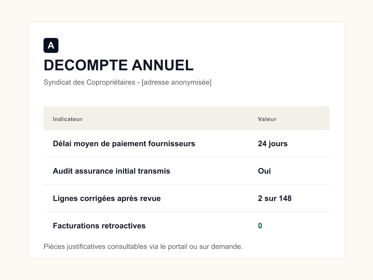 Extrait anonymisé du décompte annuel